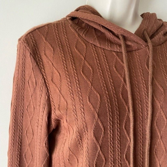 SHEIN Brown Cable Knit Raglan Sleeve Hoodie Small - Picture 2 of 15